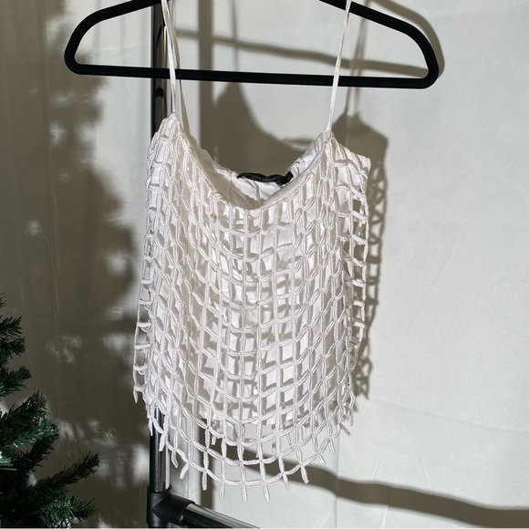 ✨☀️ XS Merritt Charles x Revolve White Tank Top - Layered Grid Overlay Cami - Picture 2 of 5